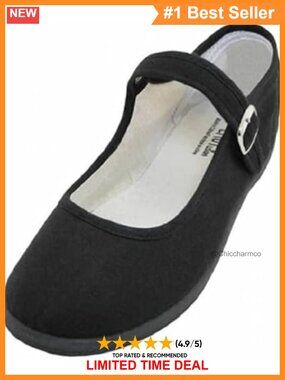 Womens Cotton Mary Jane Ballet Flats Ballerina Shoes with Metal Clasp